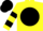 Yellow, Black disc, hooped sleeves, Black cap
