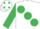 WHITE, large emerald green spots & sleeves, emerald green spots on cap