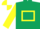 DARK GREEN, yellow hollow box, yellow sleeves, yellow & white quartered cap
