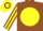Brown, Yellow disc, striped sleeves, hooped cap