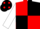 RED & BLACK QUARTERED, white sleeves, black cap, red spots
