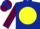 DARK BLUE, yellow disc, maroon sleeves, dark blue & maroon quartered cap