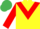 Yellow, Red chevron and sleeves, Emerald Green cap