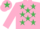 PINK, emerald green stars, pink sleeves, pink cap, emerald green star