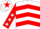 WHITE & RED CHEVRONS, red sleeves, white stars, white cap, red star