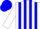 White, blue stripes, white sleeves, white and blue cap