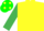 YELLOW, emerald green sleeves, green cap, yellow spots