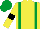 Yellow, emerald green braces, yellow sleeves, black armlets, emerald green cap