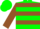 Green, Brown Circled 'L', Brown Hoops on Sleeves, Green Cap