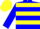 Blue, yellow hoops, yellow cap