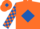 Orange, Royal Blue diamond, checked sleeves, Orange cap, Royal Blue diamond