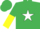 EMERALD GREEN, white star, yellow halved sleeves, emerald green cap