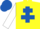 Yellow, Royal Blue cross of Lorraine, White sleeves, Royal Blue cap