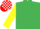 EMERALD GREEN, yellow sleeves, red & white check cap