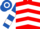 Red, White chevrons, Royal Blue and White hooped sleeves and cap