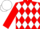 Red and white diamonds, red sleeves, white cap
