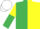 EMERALD GREEN & YELLOW HALVED, sleeves reversed, white cap,