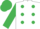 WHITE, emerald green spots, emerald green sleeves & cap