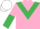 Pink, emerald green chevron, halved sleeves, white cap