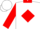 White, red diamond, black E F, red collar, red sleeves