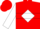 Red, white diamond hoop, black CAPP, white sleeves, black hoops