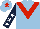 Light blue, red chevron, dark blue sleeves, white stars, light blue cap, red star
