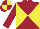 Maroon and yellow diabolo, quartered cap