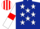 Dark Blue, White stars, White sleeves, Red armlets, Red and White striped cap