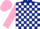 Dark Blue and White check, Pink sleeves and cap