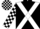 Black, White cross belts, checked sleeves and cap