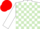 White and light green check, white sleeves, red cap