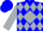 Blue, blue 'RP' on silver diamond, silver diamonds & cuffs on sleeves