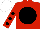 RED, black disc, black spots on sleeves, white cap