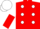 Red, White spots, White and Red halved sleeves, White cap