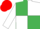Emerald Green and White (quartered), White sleeves, red cap