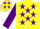 YELLOW, purple stars, purple sleeves, purple stars on cap