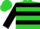 Lime green, black seam on front, black emblem on back, black hoops on sleeves