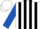 White and Black stripes, Royal Blue sleeves, White cap