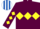 Maroon, Yellow triple diamond, diamonds on sleeves, Royal Blue and White striped cap