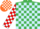 Emerald Green and Light Blue check, Red and White check sleeves, Orange and White check cap