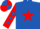 Royal blue, red star, red sleeves, royal blue diamonds, quartered cap