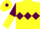 Yellow, Maroon triple diamond, Maroon and Yellow halved sleeves, Yellow cap, Maroon diamond