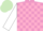 Mauve and pink check, white sleeves, light green cap