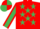 RED, emerald green stars, emerald green sleeves, red seams, red & emerald green quartered cap