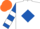 White, Royal Blue diamond, Royal Blue and White hooped sleeves, Orange cap