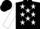 Black, White stars, White sleeves, Black hoops and Black cap