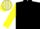 BLACK, yellow sleeves, white and yellow striped cap