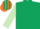 DARK GREEN, light green sleeves, dark green & orange striped cap