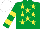 Emerald Green, Yellow stars, hooped sleeves, White cap
