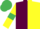 Maroon and Yellow (halved), Yellow sleeves, Emerald Green armlets, Emerald Green cap